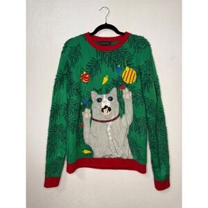Blizzard Bay Women's Medium Fuzzy Cat Ugly Christmas Sweater